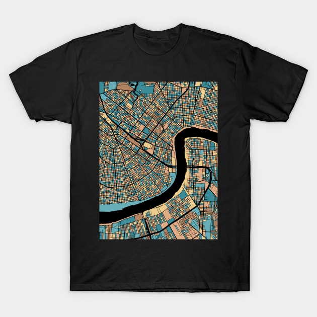 New Orleans Map Pattern in Mid Century Pastel T-Shirt by PatternMaps